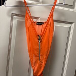 PLT ORANGE ZIP FRONT BODYSUIT